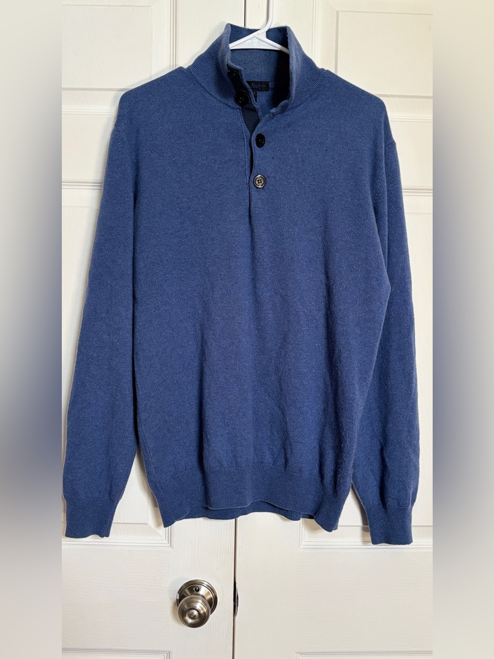 Enzo Mantovani Men’s M 100% Cashmere Button Mock Neck Sweater Blue Made Italy